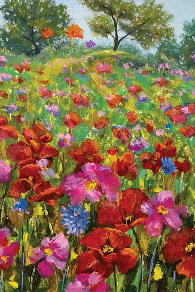 Floral Print pink purple Abstract Meadow Print Wall Art red Flower Meadow turquoise Large  Print from Painting green
